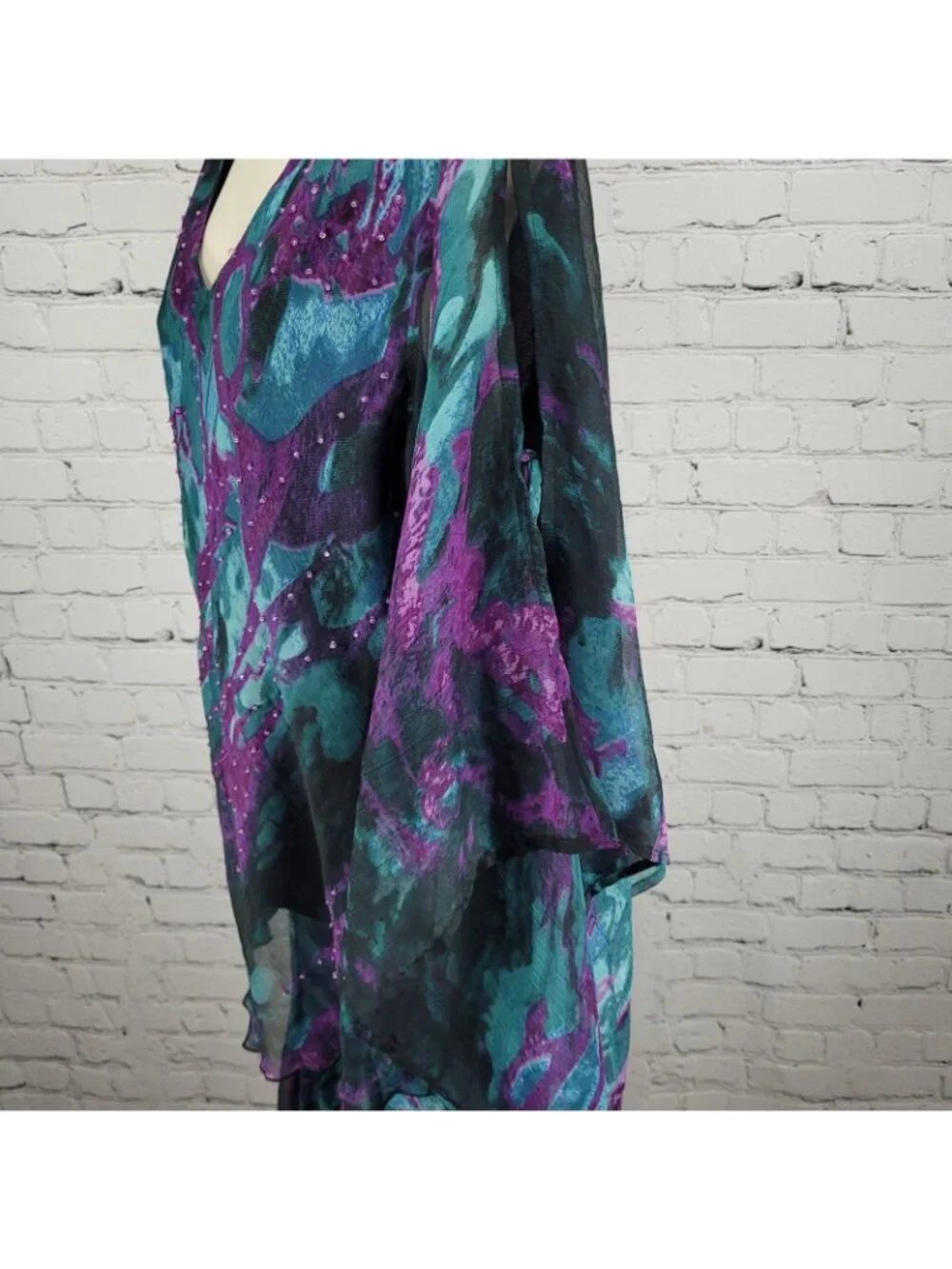 VTG Pegasus Woman Purple Chiffon Sequin 2 Piece Skirt Set Blouse Outfit Reg Size